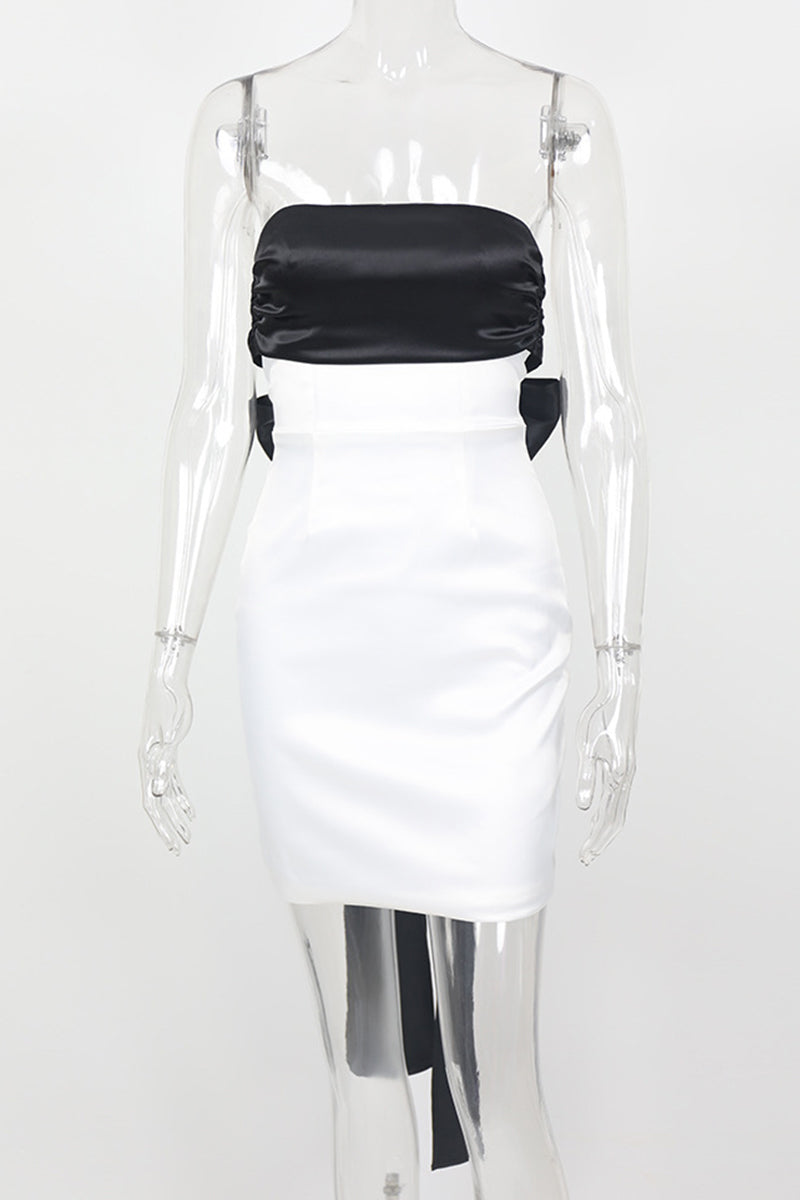 With Bow Contrast Strapless Wrapped Skirt Dresses