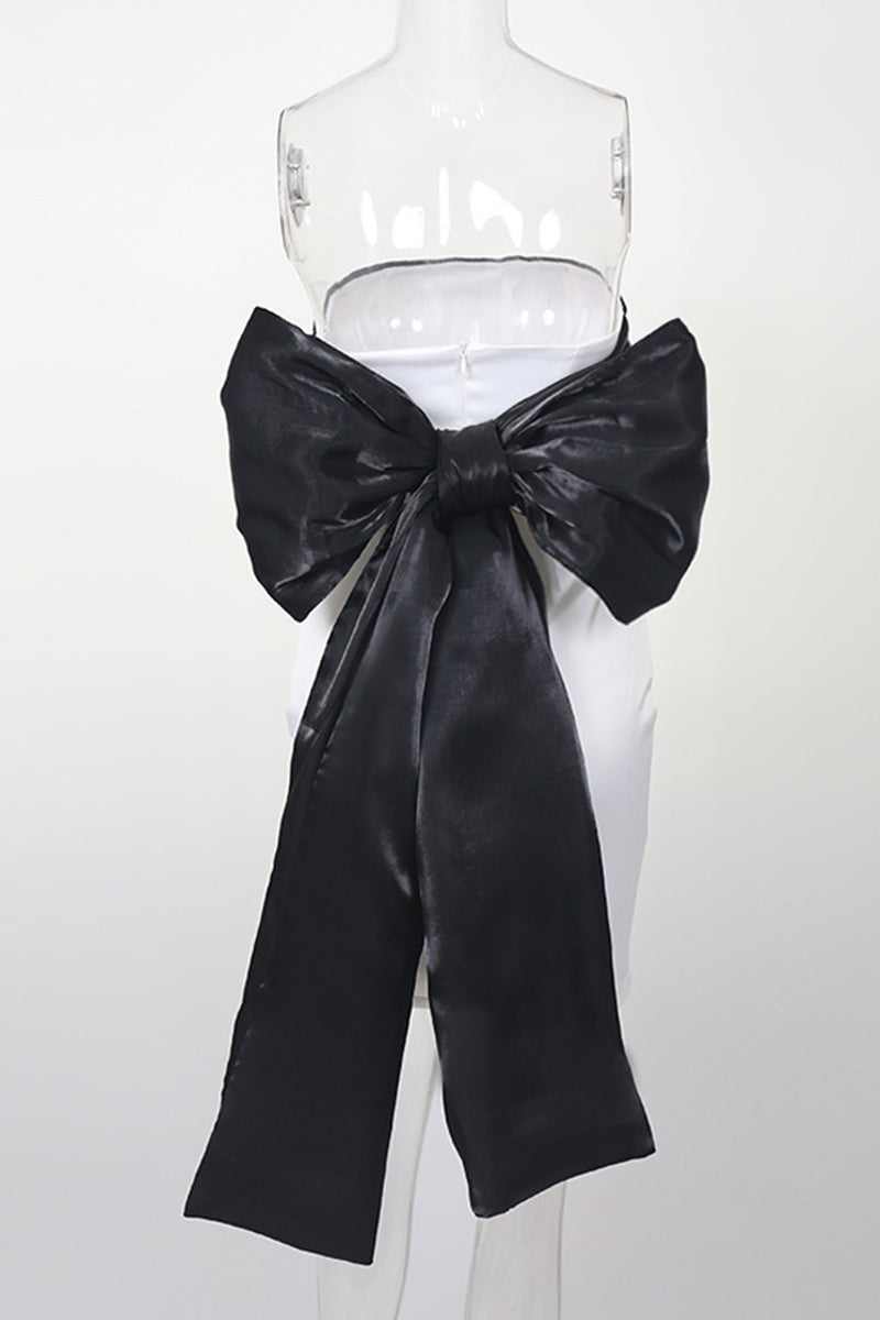 With Bow Contrast Strapless Wrapped Skirt Dresses