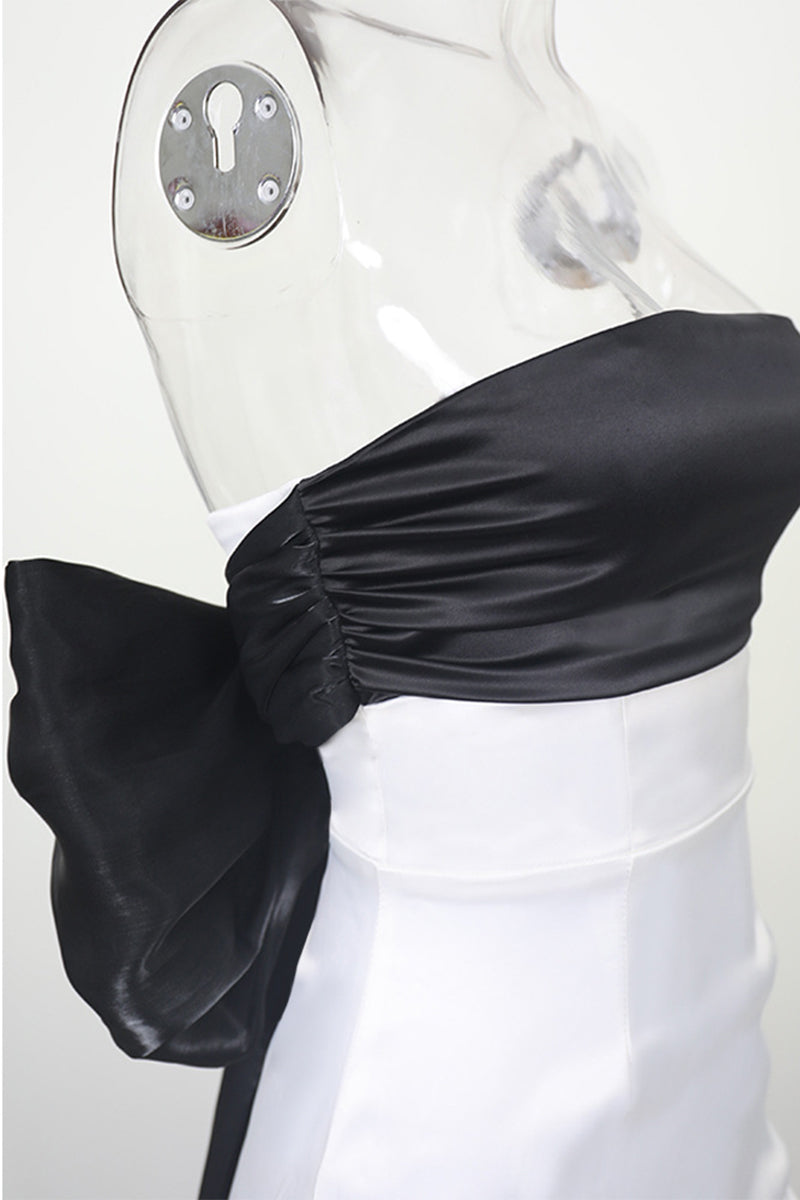 With Bow Contrast Strapless Wrapped Skirt Dresses