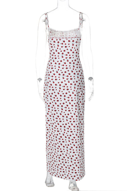 Sweet Print Flowers Lace Square Collar One Step Skirt Dresses