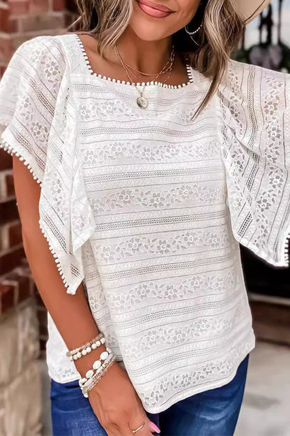 Simplicity Lace Hollowed Out O Neck Blouses