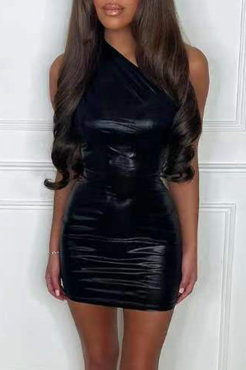 Asymmetrical Oblique Collar Wrapped Skirt Dresses(7 Colors)