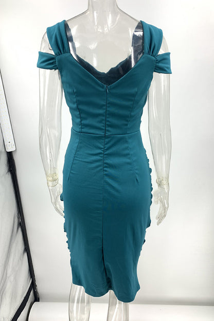 Fold V Neck One Step Skirt Dresses(3 Colors)