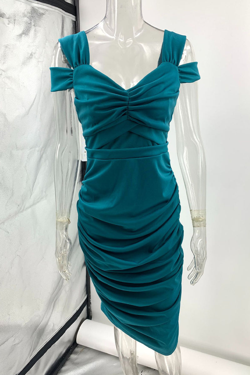 Fold V Neck One Step Skirt Dresses(3 Colors)