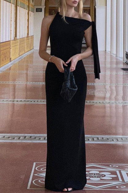 Celebrities Frenulum Oblique Collar One Step Skirt Dresses(5 Colors)