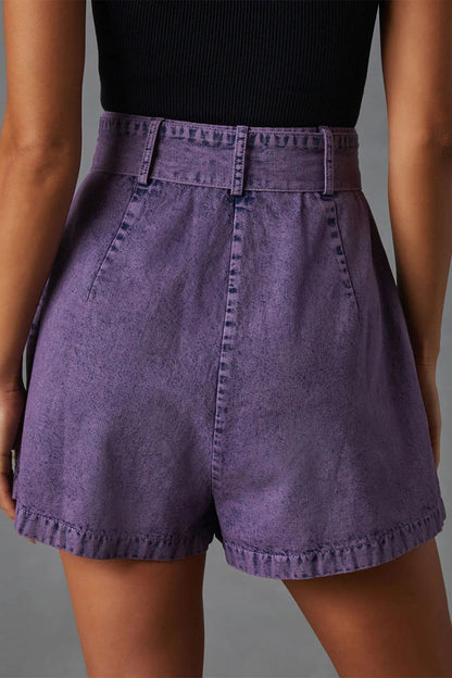 Bandage Make Old Pocket High Waist Denim Shorts
