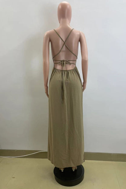 Backless Cross Straps Spaghetti Strap Long Dresses
