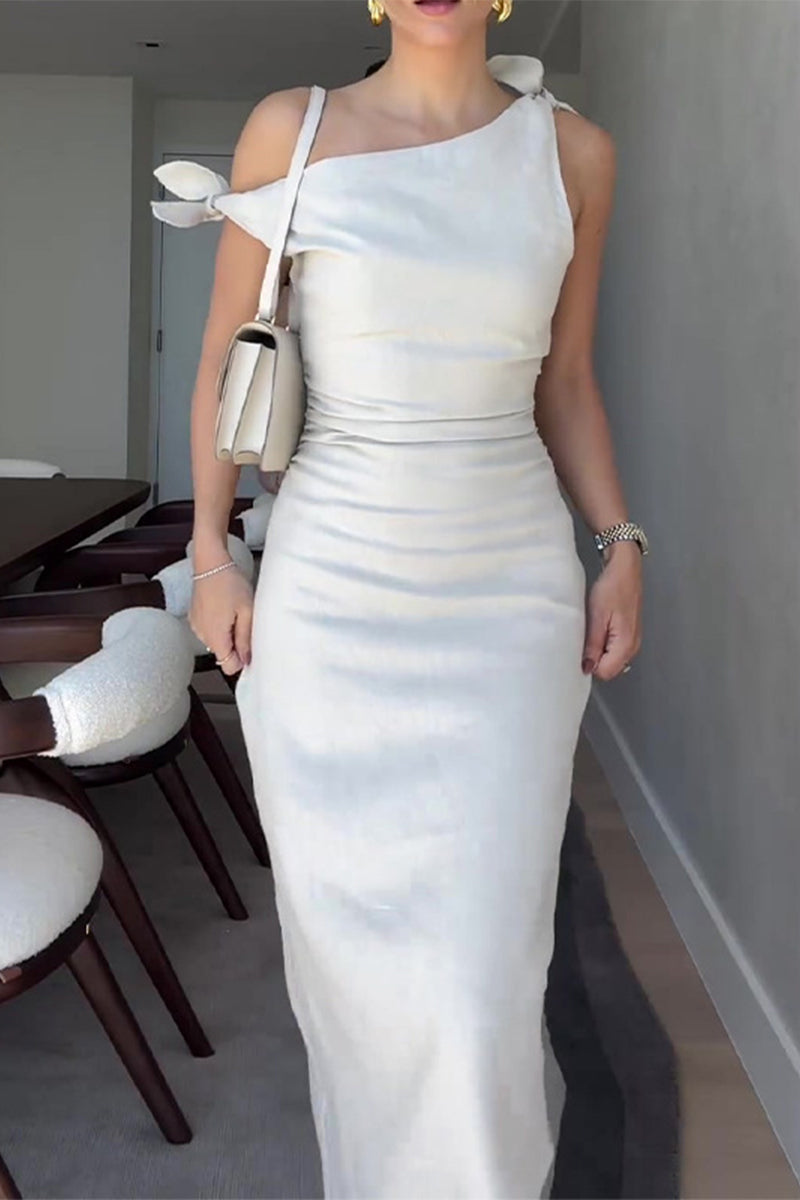 Knotted Oblique Collar One Step Skirt Dresses