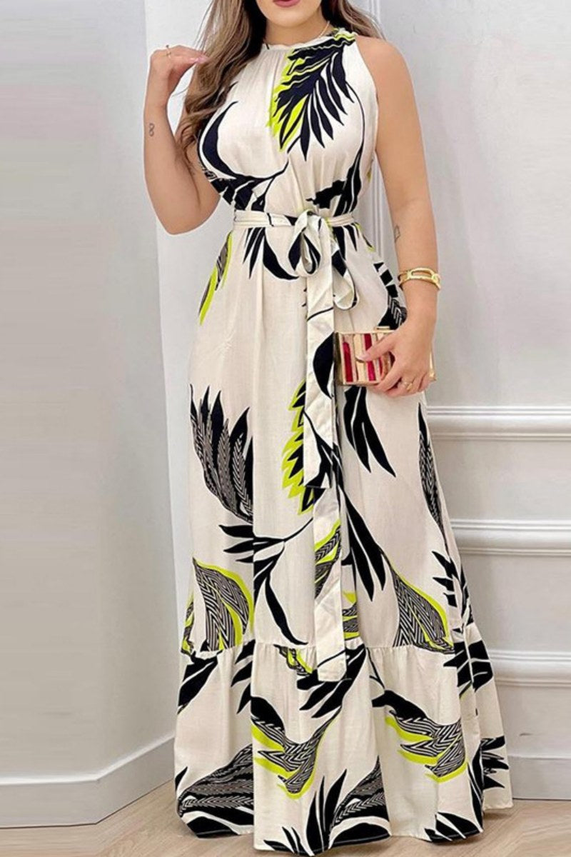 Print Frenulum O Neck Long Dresses