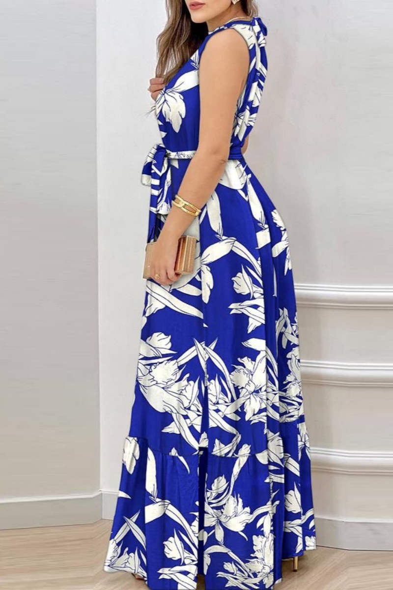 Print Frenulum O Neck Long Dresses