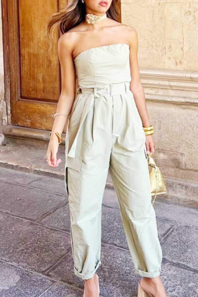 Street Pocket Strapless Regular Jumpsuits