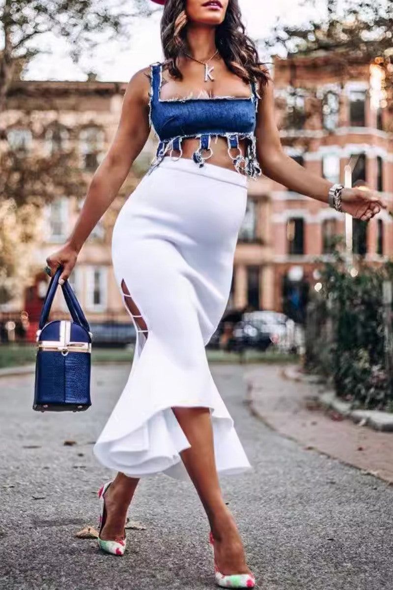Color Hollow Out Skinny High Waist Color Skirts