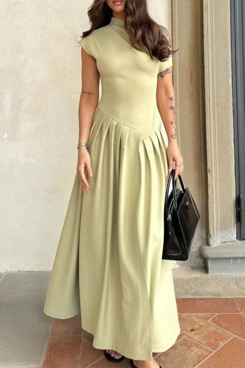 Color Ruched Half a Turtleneck Long Dresses