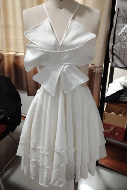Color Lace Up Backless Halter Cake Skirt Dresses