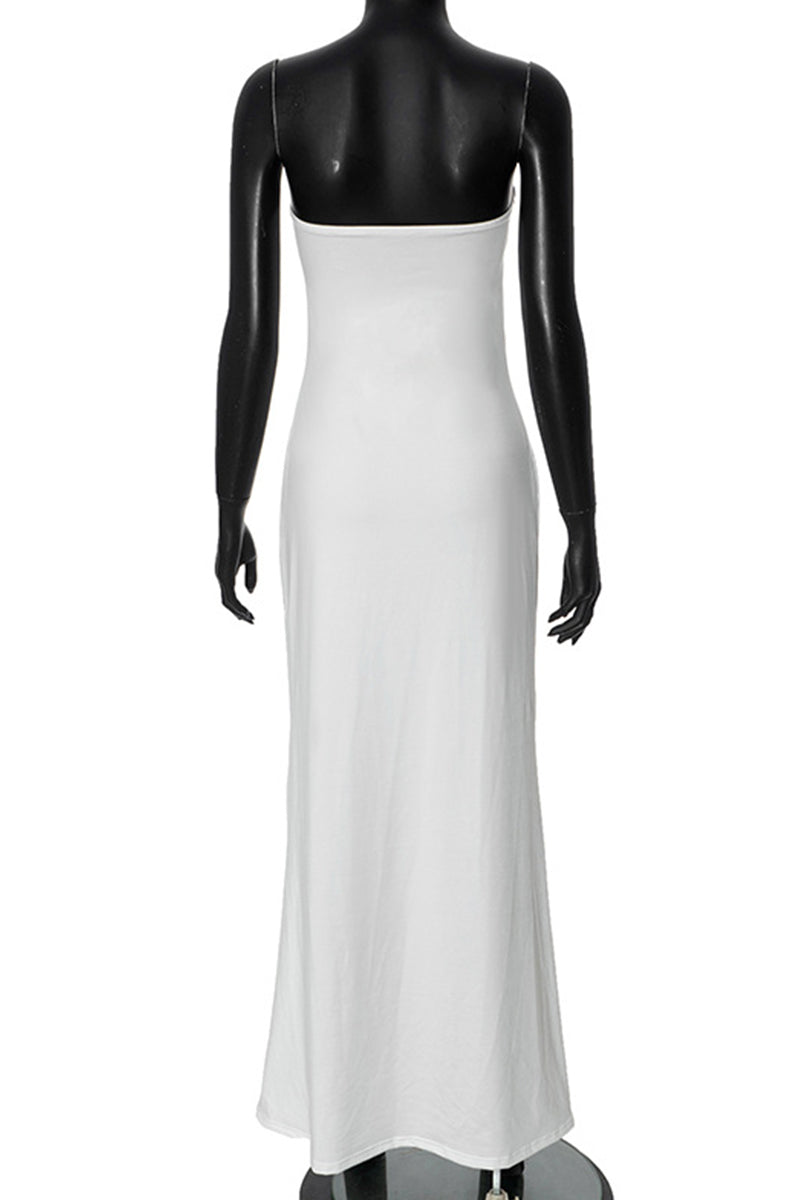 Celebrities Color Patchwork Strapless Long Dresses