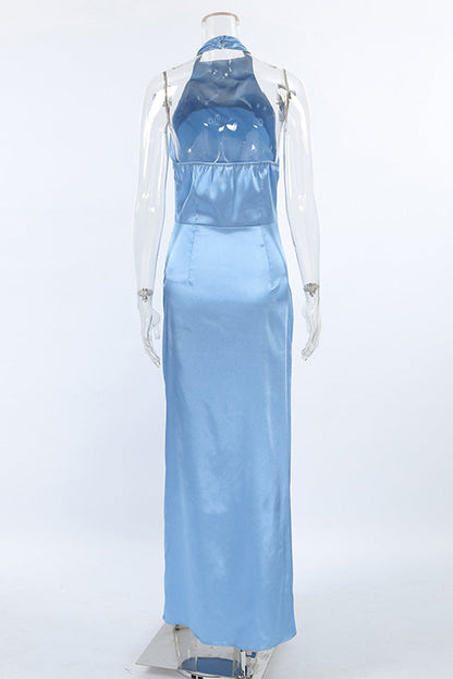 Prom Color Slit Halter One Step Skirt Dresses