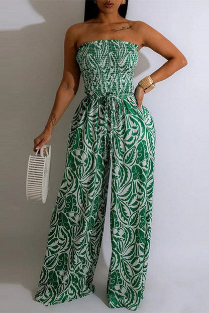 Print Strapless Bodycon Jumpsuits(4 Colors)