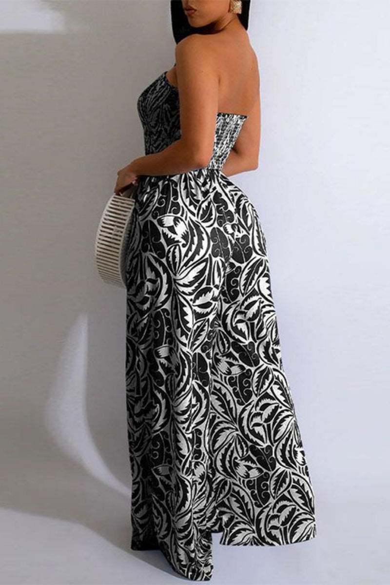 Print Strapless Bodycon Jumpsuits(4 Colors)