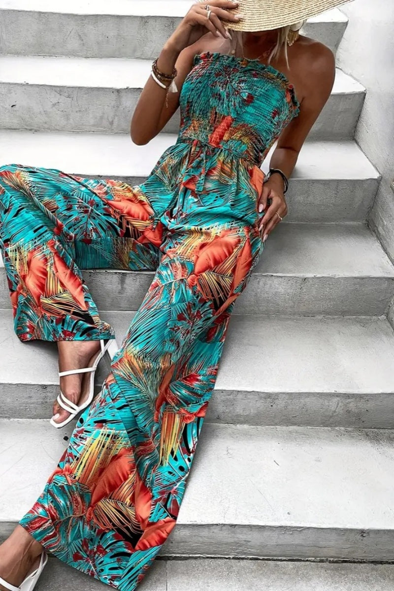 Print Strapless Bodycon Jumpsuits(4 Colors)