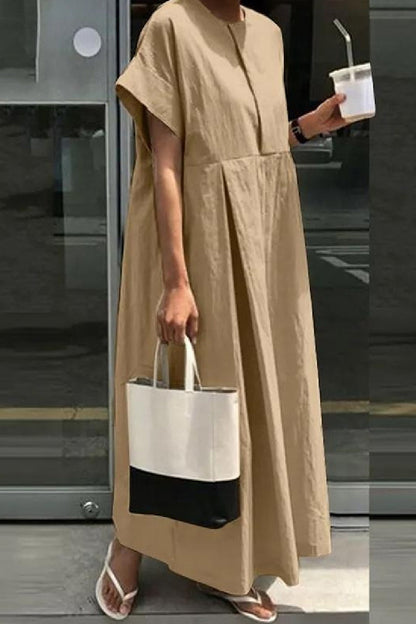 Color Patchwork O Neck Long Dresses(4 Colors)
