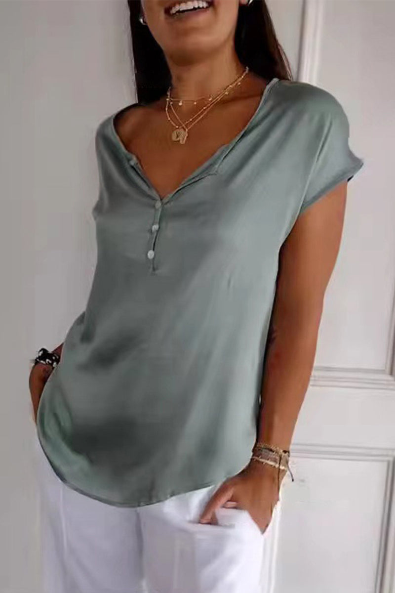 Daily Color Buttons V Neck T-shirts