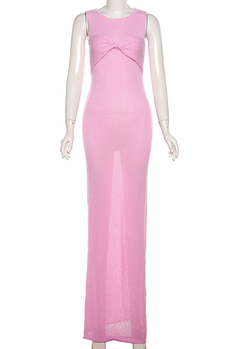Celebrities Color Patchwork O Neck Long Dresses