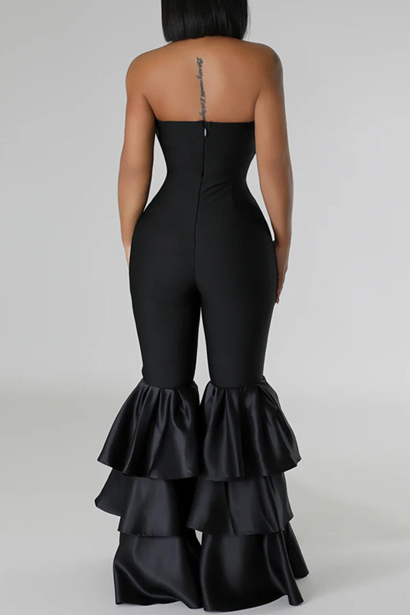 Color Backless Patchwork Strapless Skinny Jumpsuits