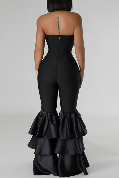 Color Backless Patchwork Strapless Skinny Jumpsuits