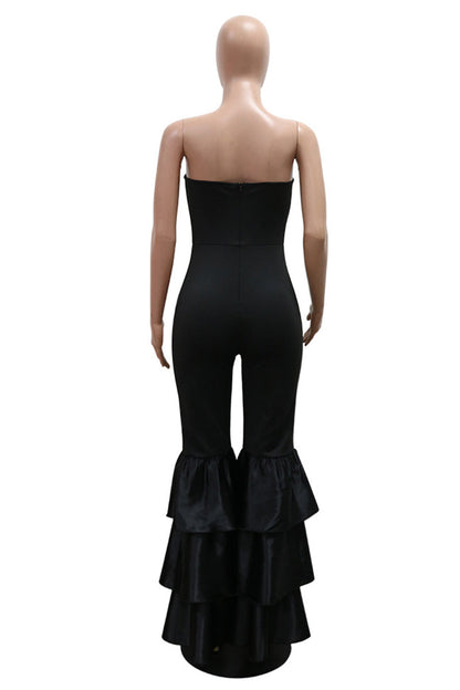 Color Backless Patchwork Strapless Skinny Jumpsuits