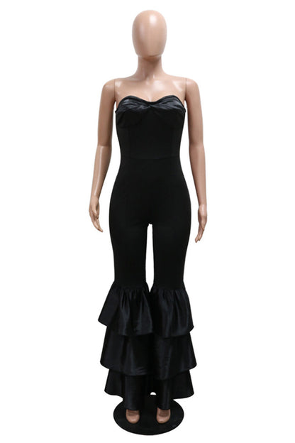 Color Backless Patchwork Strapless Skinny Jumpsuits