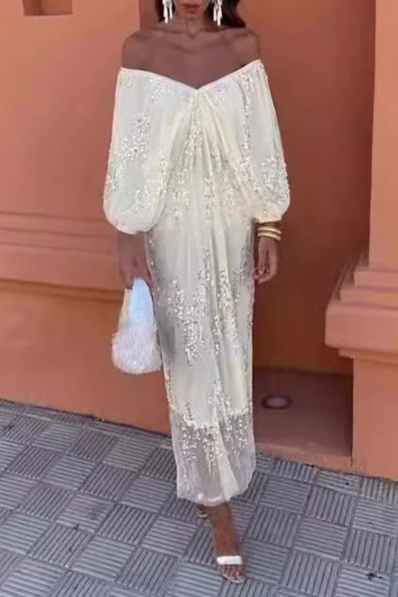 Celebrities Color Sequins V Neck One Step Skirt Dresses