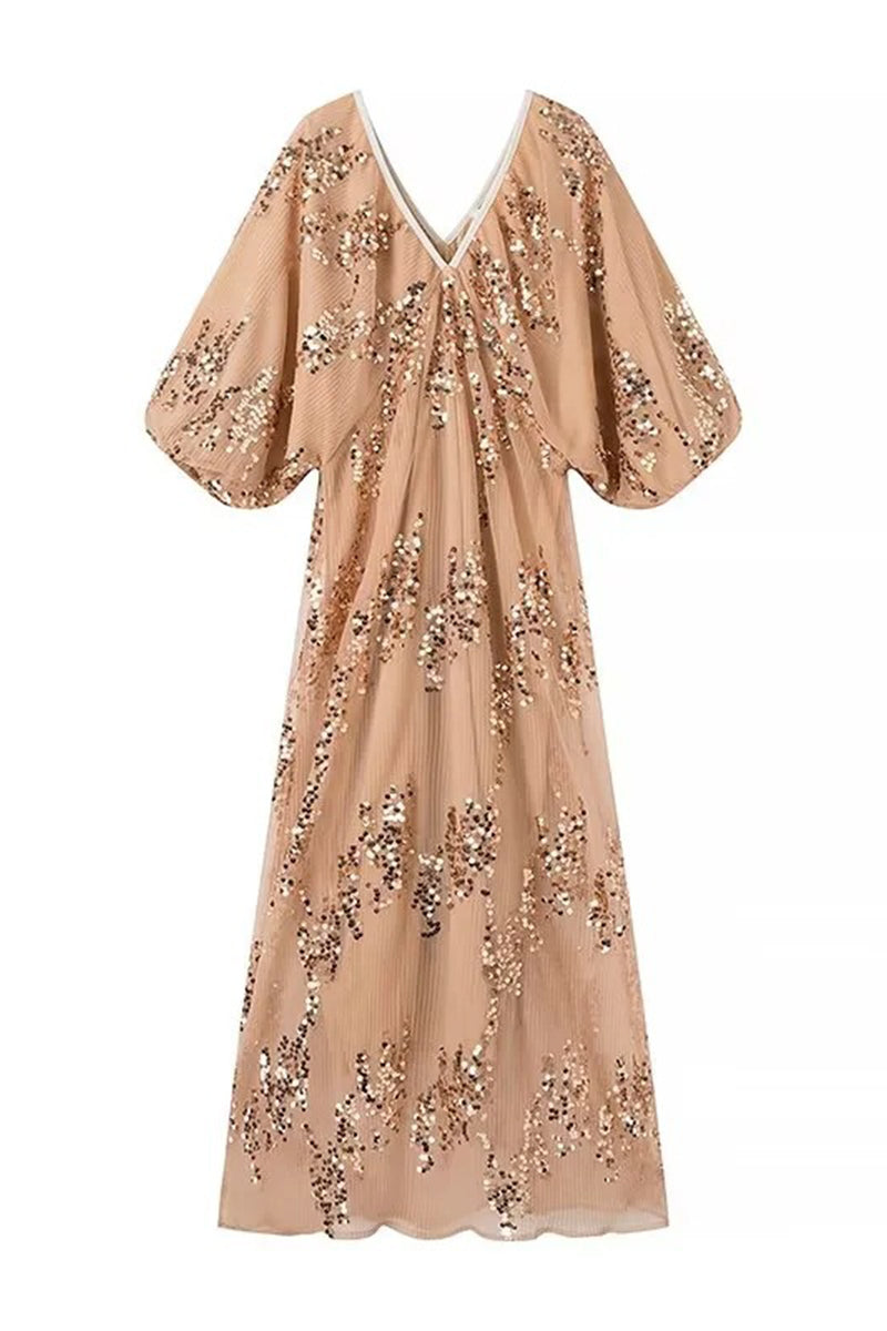 Celebrities Color Sequins V Neck One Step Skirt Dresses