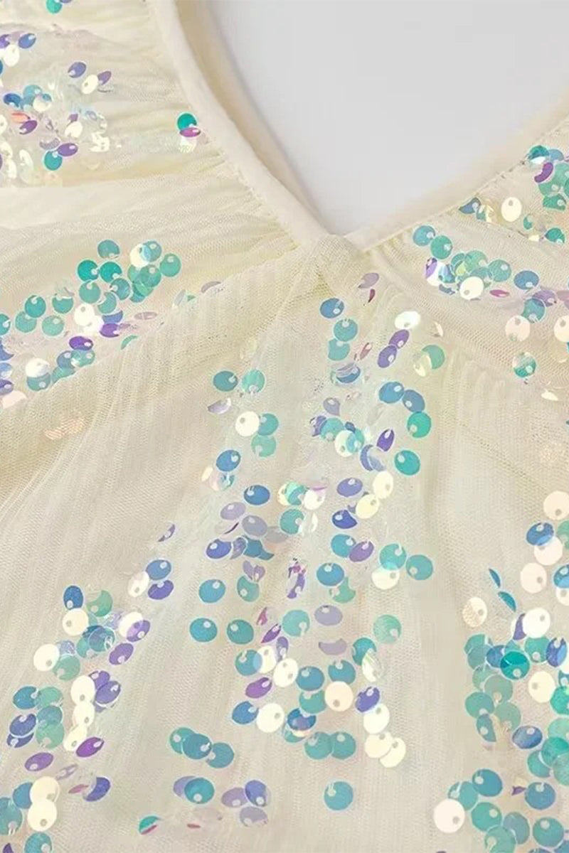 Celebrities Color Sequins V Neck One Step Skirt Dresses