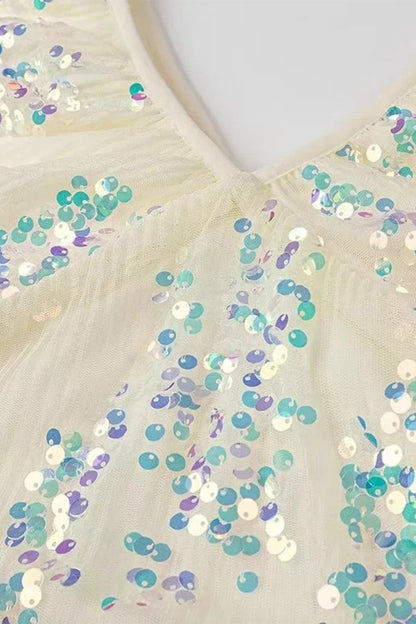 Celebrities Color Sequins V Neck One Step Skirt Dresses