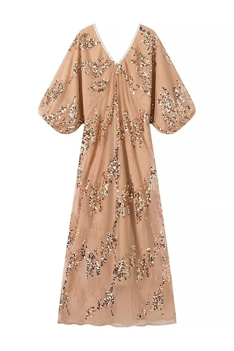 Celebrities Color Sequins V Neck One Step Skirt Dresses