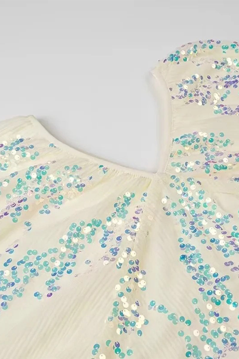 Celebrities Color Sequins V Neck One Step Skirt Dresses