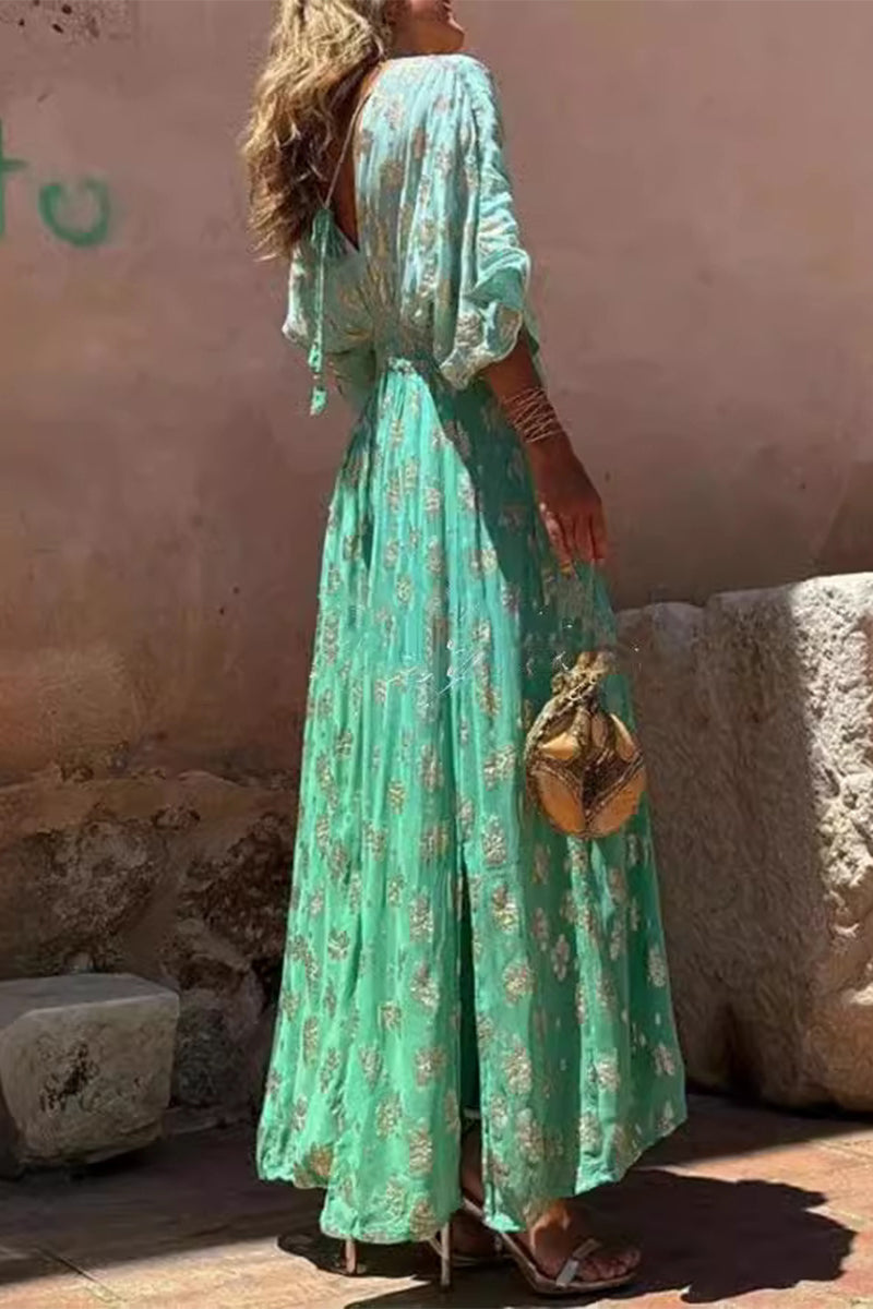 Daily Gradient Print Bronzing Pattern V Neck Loose Jumpsuits