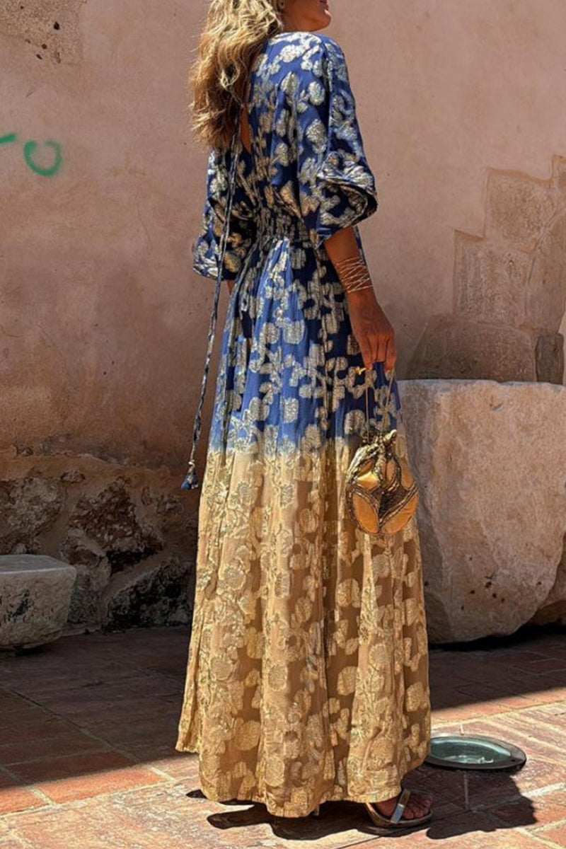 Daily Gradient Print Bronzing Pattern V Neck Loose Jumpsuits