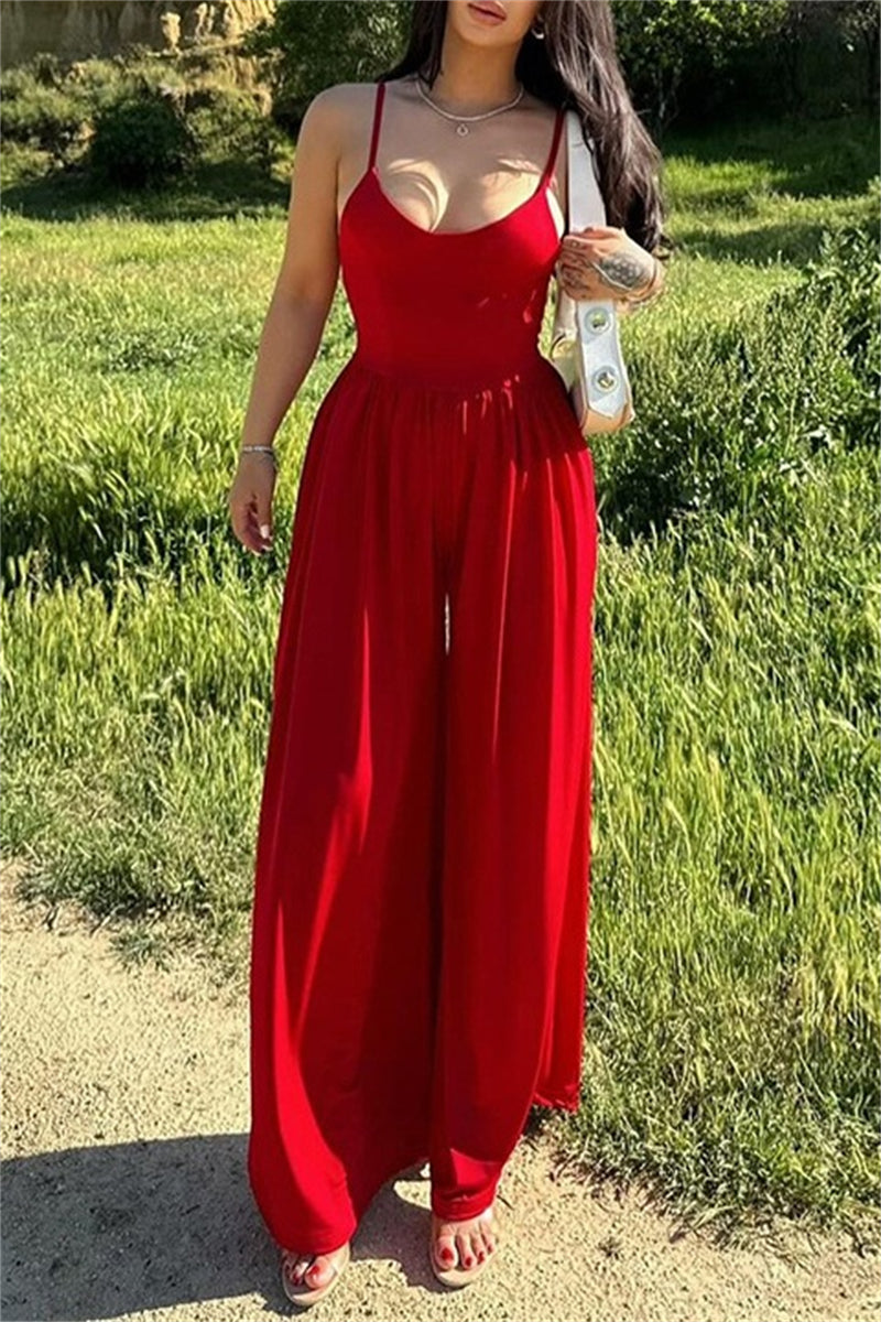 Color Backless Spaghetti Strap Bodycon Jumpsuits