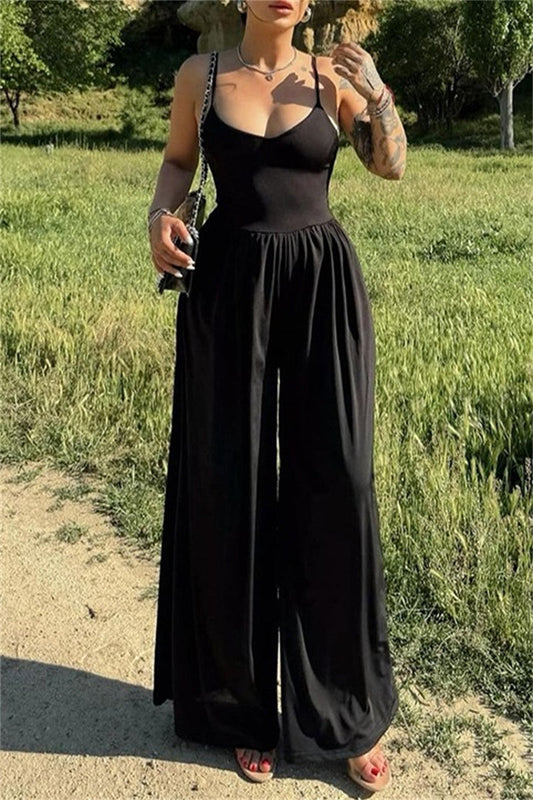 Color Backless Spaghetti Strap Bodycon Jumpsuits