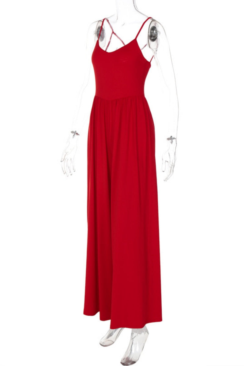 Color Backless Spaghetti Strap Bodycon Jumpsuits