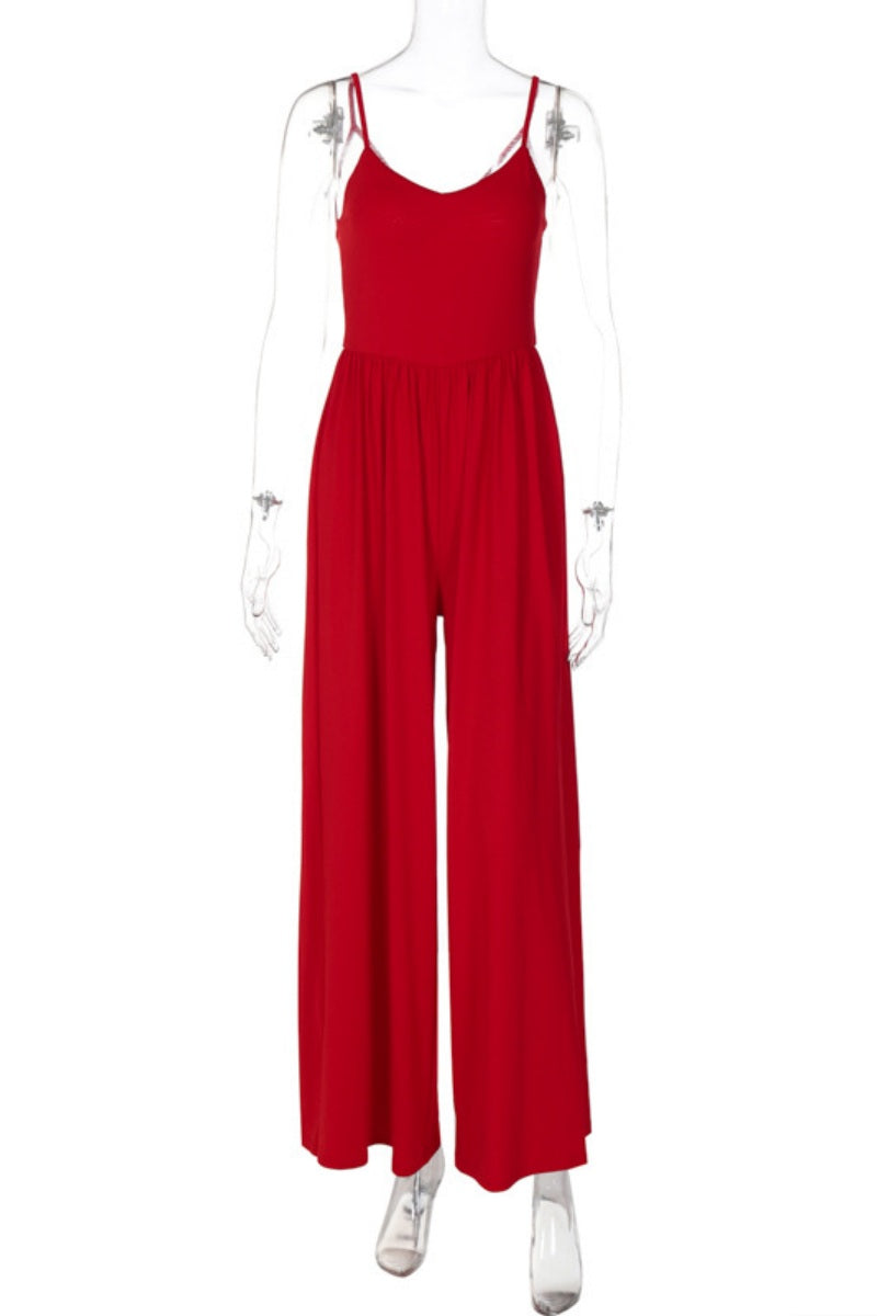 Color Backless Spaghetti Strap Bodycon Jumpsuits