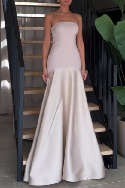 Formal Patchwork Backless Contrast Strapless Long Dresses