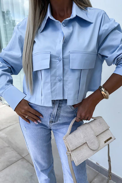 Daily Color Buttons Patchwork Shirt Collar Blouses