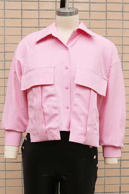 Daily Color Buttons Patchwork Shirt Collar Blouses