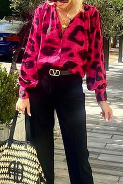 Street Geometric Print V Neck Blouses