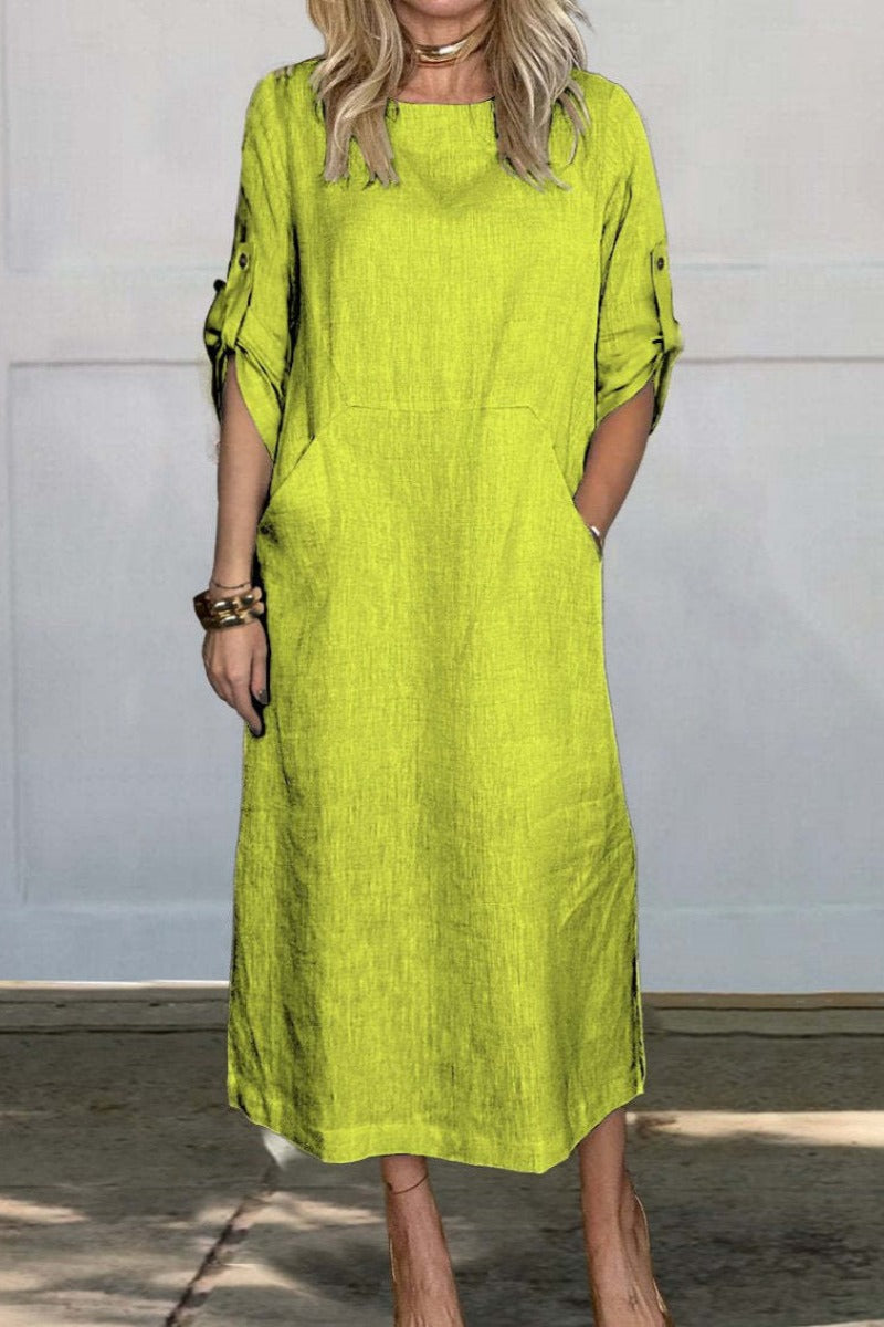 Color Pocket O Neck Long Dresses(7 Colors)
