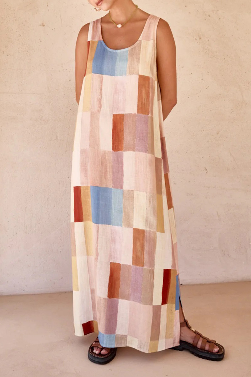 Plaid Cardigan U Neck Sleeveless Dresses