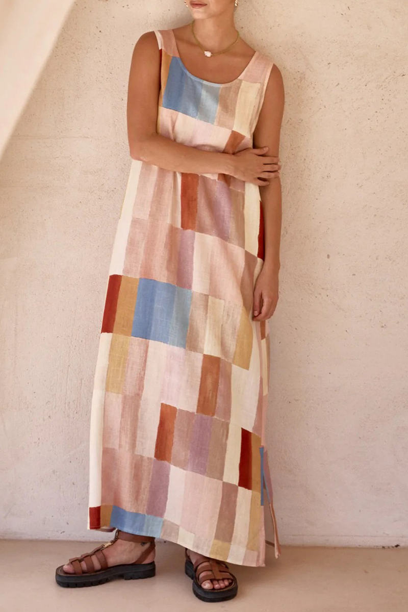 Plaid Cardigan U Neck Sleeveless Dresses