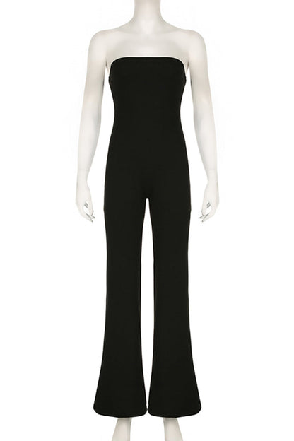 Color Backless Patchwork Strapless Regular Jumpsuits
